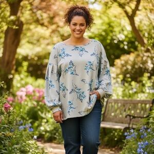 LIZ CLAIBORNE GRAY & FLORAL PRINT SWEATSHIRT WOMENS SIZE  2X